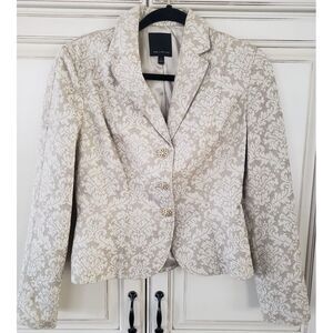 The Limited Jacquard Blazer Ivory Cream Gold‎ Shimmery Jewel Buttons Sz 4